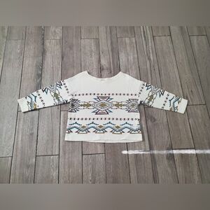 Forever 21 women's 100% cotton cream brown tribal print boatneck crop sweater S